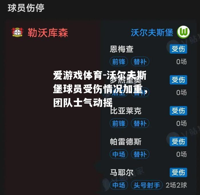 沃尔夫斯堡球员受伤情况加重，团队士气动摇